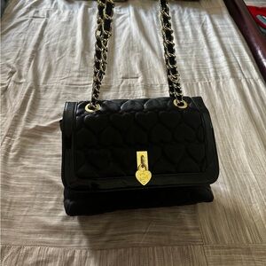 Betsy Johnson Black Quilted Heart Chain Shoulder Bag